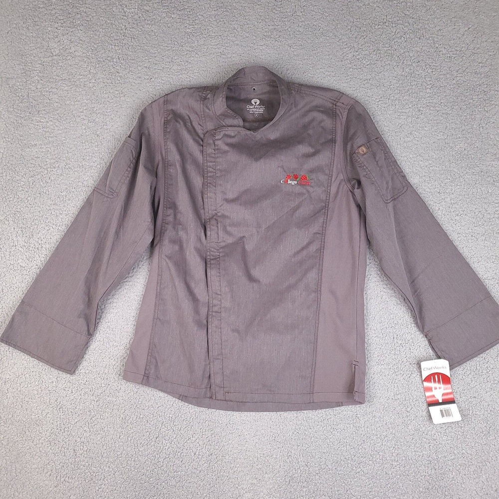 Chef Works Shirt Mens Medium Gray College Chefs Embroidered Uniform Cook Kitchen